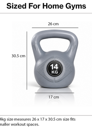 Vinyl Coated Cement Filled Kettlebell Weight 2kg to 16kg Home Gym Strength Training - 14kg