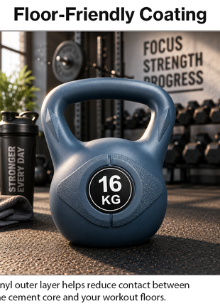 Vinyl Coated Cement Filled Kettlebell Weight 2kg to 16kg Home Gym Strength Training - 16kg