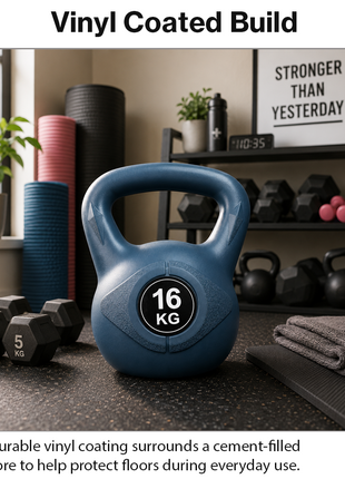 Vinyl Coated Cement Filled Kettlebell Weight 2kg to 16kg Home Gym Strength Training - 16kg