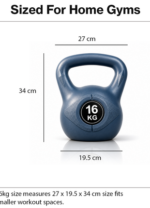 Vinyl Coated Cement Filled Kettlebell Weight 2kg to 16kg Home Gym Strength Training - 16kg