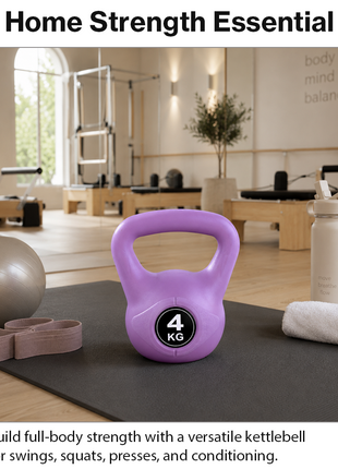 Vinyl Coated Cement Filled Kettlebell Weight 2kg to 16kg Home Gym Strength Training - 4kg
