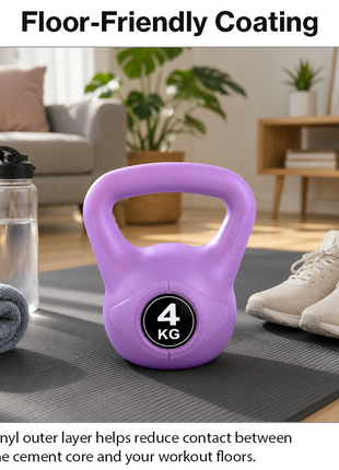 Vinyl Coated Cement Filled Kettlebell Weight 2kg to 16kg Home Gym Strength Training - 4kg