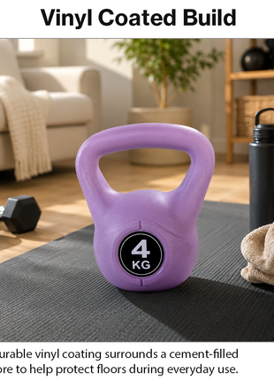 Vinyl Coated Cement Filled Kettlebell Weight 2kg to 16kg Home Gym Strength Training - 4kg