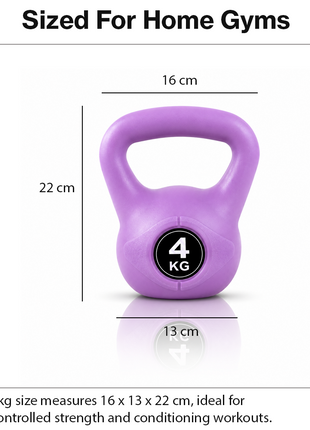 Vinyl Coated Cement Filled Kettlebell Weight 2kg to 16kg Home Gym Strength Training - 4kg