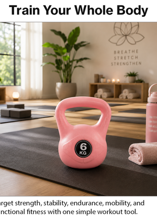 Vinyl Coated Cement Filled Kettlebell Weight 2kg to 16kg Home Gym Strength Training - 6kg