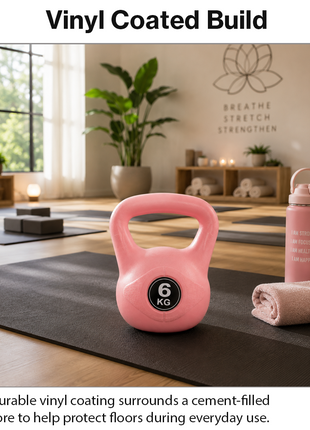 Vinyl Coated Cement Filled Kettlebell Weight 2kg to 16kg Home Gym Strength Training - 6kg