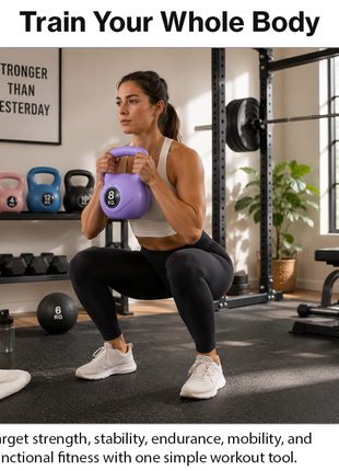 Vinyl Coated Cement Filled Kettlebell Weight 2kg to 16kg Home Gym Strength Training - 8kg