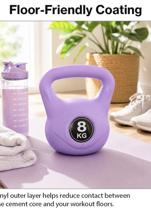 Vinyl Coated Cement Filled Kettlebell Weight 2kg to 16kg Home Gym Strength Training - 8kg
