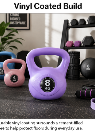 Vinyl Coated Cement Filled Kettlebell Weight 2kg to 16kg Home Gym Strength Training - 8kg