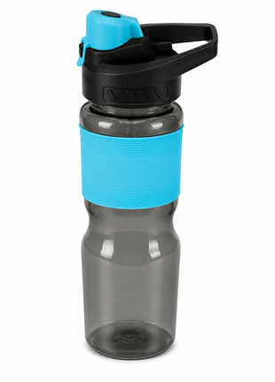 600 mL Leak-Resistant Water Bottle with Flip-Top Carry Lid and Silicone Grip Sleeve- Blue