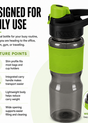 600 mL Leak-Resistant Water Bottle with Flip-Top Carry Lid and Silicone Grip Sleeve- Green