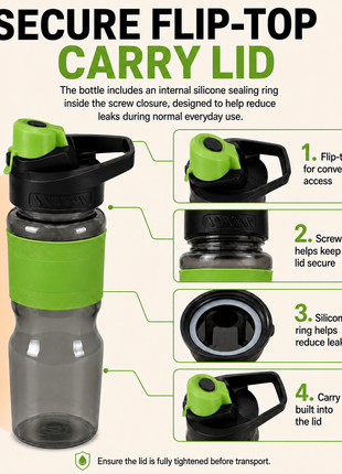 600 mL Leak-Resistant Water Bottle with Flip-Top Carry Lid and Silicone Grip Sleeve- Green
