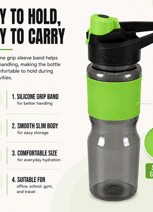 600 mL Leak-Resistant Water Bottle with Flip-Top Carry Lid and Silicone Grip Sleeve- Green