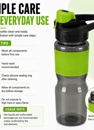 600 mL Leak-Resistant Water Bottle with Flip-Top Carry Lid and Silicone Grip Sleeve- Green