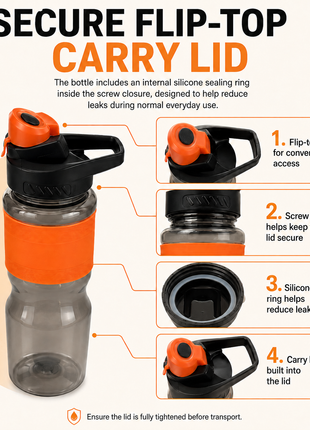 600 mL Leak-Resistant Water Bottle with Flip-Top Carry Lid and Silicone Grip Sleeve- Orange