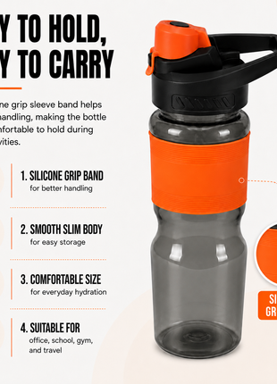 600 mL Leak-Resistant Water Bottle with Flip-Top Carry Lid and Silicone Grip Sleeve- Orange