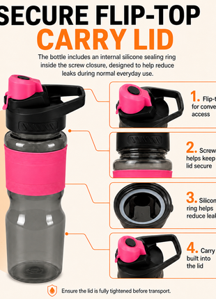 600 mL Leak-Resistant Water Bottle with Flip-Top Carry Lid and Silicone Grip Sleeve- Pink
