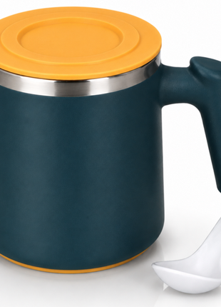 Portable Soup Mug with Spoon Matte ABS Exterior and  Stainless Steel Interior Blue