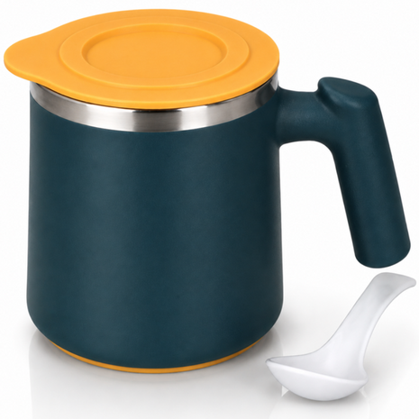 Portable Soup Mug with Spoon Matte ABS Exterior and  Stainless Steel Interior Blue