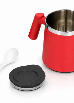 Portable Soup Mug with Spoon Matte ABS Exterior and  Stainless Steel Interior Red
