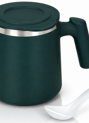 Portable Soup Mug with Spoon Matte ABS Exterior and  Stainless Steel Interior Green