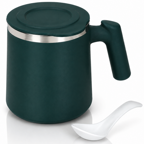 Portable Soup Mug with Spoon Matte ABS Exterior and  Stainless Steel Interior Green
