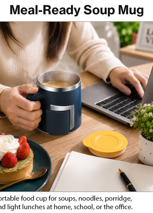 Portable Soup Mug with Spoon Matte ABS Exterior and  Stainless Steel Interior Blue