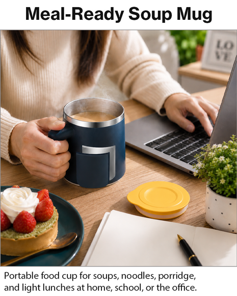 Portable Soup Mug with Spoon Matte ABS Exterior and  Stainless Steel Interior Blue