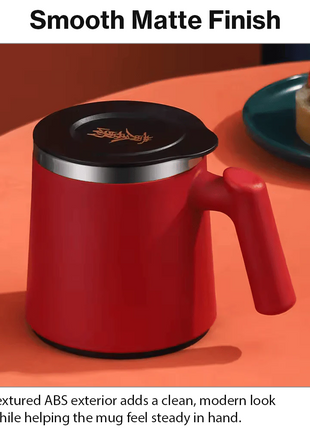 Portable Soup Mug with Spoon Matte ABS Exterior and  Stainless Steel Interior Red