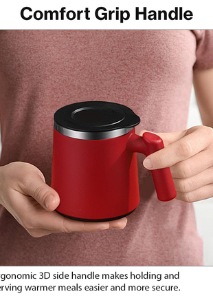 Portable Soup Mug with Spoon Matte ABS Exterior and  Stainless Steel Interior Red