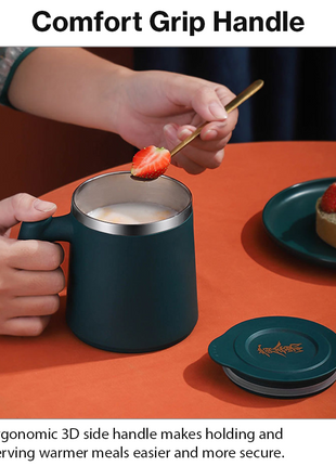 Portable Soup Mug with Spoon Matte ABS Exterior and  Stainless Steel Interior Green