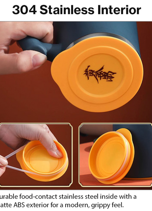Portable Soup Mug with Spoon Matte ABS Exterior and  Stainless Steel Interior Blue