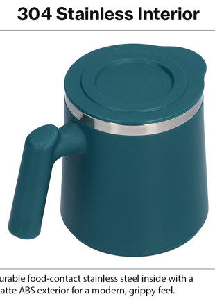 Portable Soup Mug with Spoon Matte ABS Exterior and  Stainless Steel Interior Green
