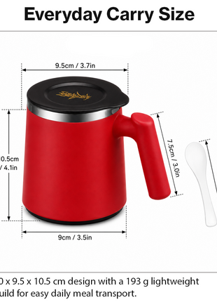 Portable Soup Mug with Spoon Matte ABS Exterior and  Stainless Steel Interior Red