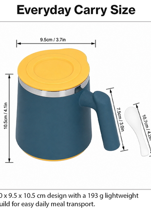 Portable Soup Mug with Spoon Matte ABS Exterior and  Stainless Steel Interior Blue