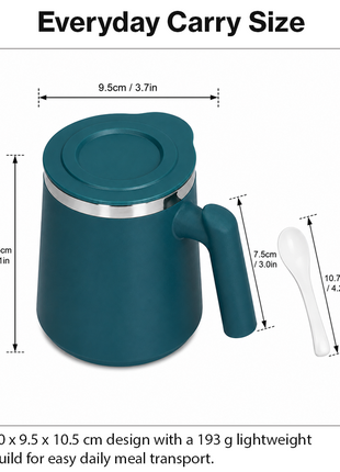 Portable Soup Mug with Spoon Matte ABS Exterior and  Stainless Steel Interior Green