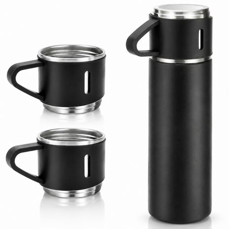 500ml Stainless Steel Vacuum Flask Set with 3 Cups Insulated