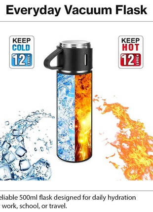 500ml Stainless Steel Vacuum Flask Set with 3 Cups Insulated