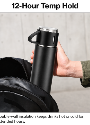 500ml Stainless Steel Vacuum Flask Set with 3 Cups Insulated