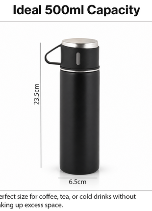 500ml Stainless Steel Vacuum Flask Set with 3 Cups Insulated