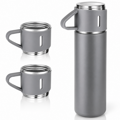 500ml Stainless Steel Vacuum Flask Set with 3 Cups Insulated