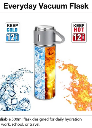 500ml Stainless Steel Vacuum Flask Set with 3 Cups Insulated
