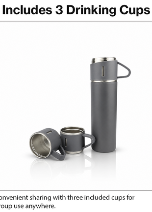 500ml Stainless Steel Vacuum Flask Set with 3 Cups Insulated