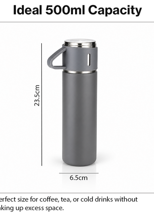 500ml Stainless Steel Vacuum Flask Set with 3 Cups Insulated
