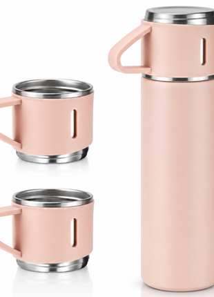 500ml Stainless Steel Vacuum Flask Set with 3 Cups Insulated