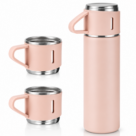 500ml Stainless Steel Vacuum Flask Set with 3 Cups Insulated