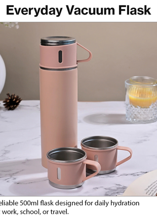 500ml Stainless Steel Vacuum Flask Set with 3 Cups Insulated