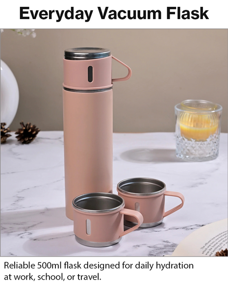 500ml Stainless Steel Vacuum Flask Set with 3 Cups Insulated