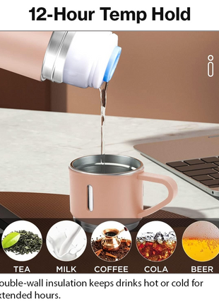 500ml Stainless Steel Vacuum Flask Set with 3 Cups Insulated