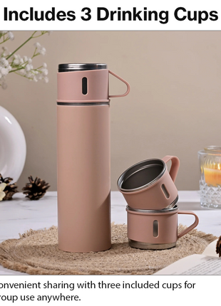 500ml Stainless Steel Vacuum Flask Set with 3 Cups Insulated
